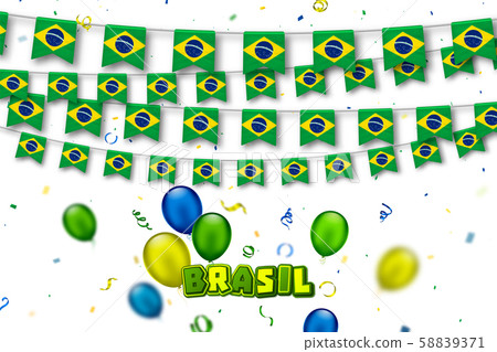 Carnival flags of Brazil with confetti, balloons Carnival flags of Brazil with confetti, balloons 58839371