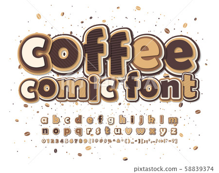 Brown comic font. Cartoon alphabet, pop art style Brown comic font. Cartoon alphabet, pop art style 58839374