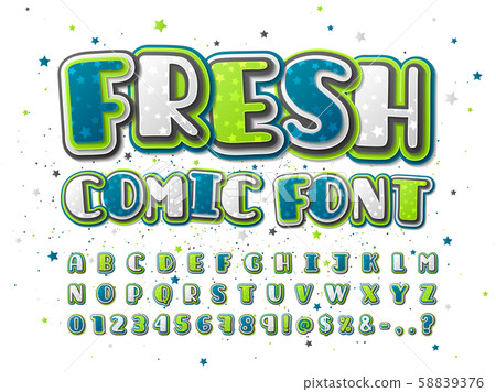 Comic font. Cartoon green-blue alphabet 58839376