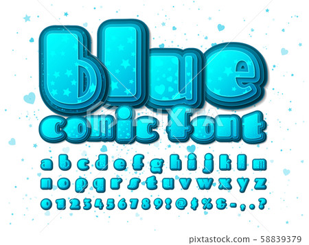 Blue comic font. Cartoon alphabet, pop art style Blue comic font. Cartoon alphabet, pop art style 58839379