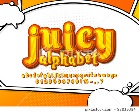 Orange comic font. Cartoon alphabet, pop art style 58839384