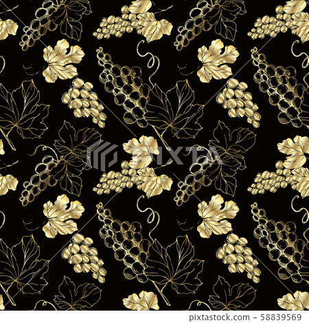 Grape berry healthy food. Black and white engraved ink art. Seamless background pattern. 58839569