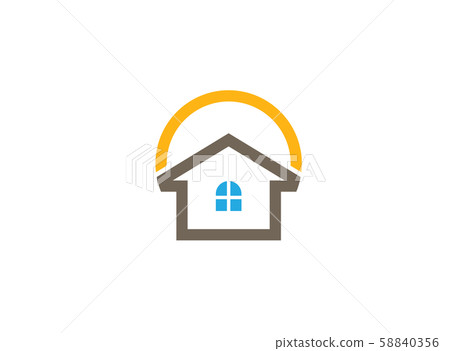 Home care logo with houses and big sun for logo design illustration on white background 58840356