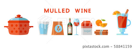 Set of vector elements in flat style isolated on white background. Mulled wine ingredients Set of vector elements in flat style isolated on white background. Mulled wine ingredients 58841159