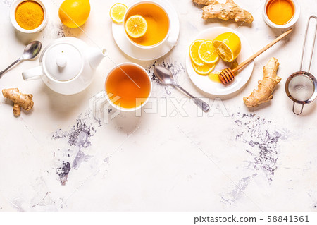 Green tea with lemon and honey. Green tea with lemon and honey. 58841361
