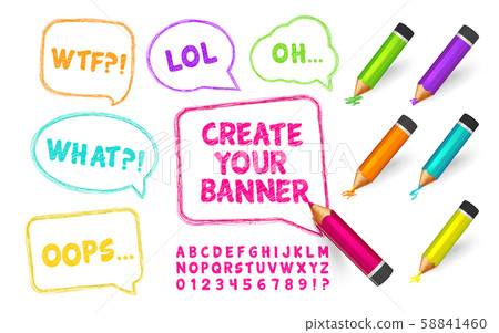 Speech bubbles, sketch alphabet drawn color pencil 58841460