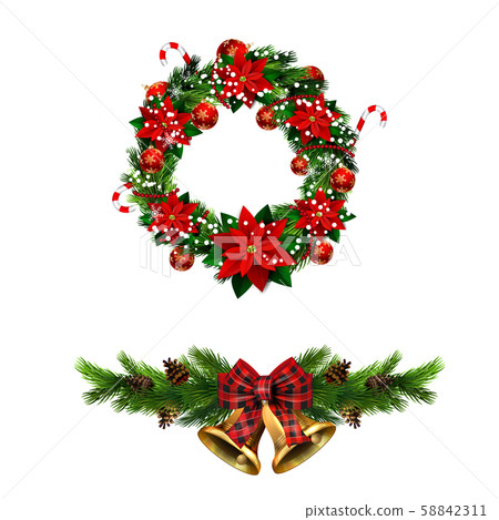 Christmas decorations with fir tree golden jingle bells Christmas decorations with fir tree golden jingle bells 58842311
