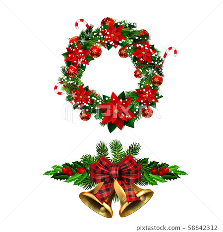Christmas decorations with fir tree golden jingle bells Christmas decorations with fir tree golden jingle bells 58842312