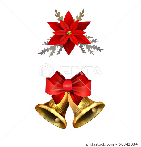 Christmas decorations with fir tree golden jingle bells 58842334