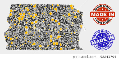 Mosaic Brazil Distrito Federal Map of Production Elements and Made In Grunge Stamp 58843794