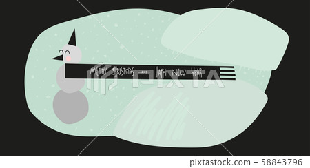 Happy snowman in a scarf with the inscription Merry Christmas and Happy New Year Happy snowman in a scarf with the inscription Merry Christmas and Happy New Year 58843796