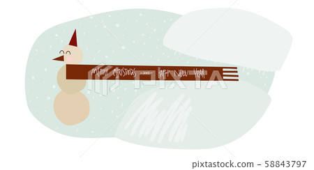 Happy snowman in a scarf with the inscription Merry Christmas and Happy New Year 58843797