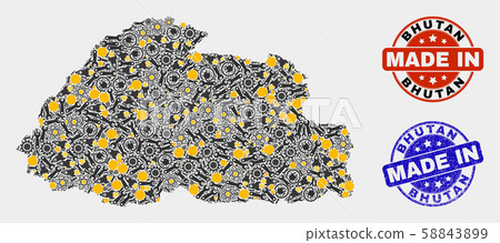Mosaic Bhutan Map of Industry Elements and Made In Grunge Stamp Mosaic Bhutan Map of Industry Elements and Made In Grunge Stamp 58843899