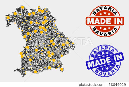 Mosaic Bavaria Land Map of Workshop Elements and Made In Grunge Seal Mosaic Bavaria Land Map of Workshop Elements and Made In Grunge Seal 58844029
