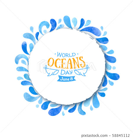 World Oceans Day. Watercolor blue background 58845112