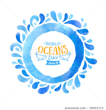 World Oceans Day. Watercolor blue background 58845113