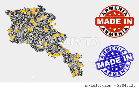 Mosaic Armenia Map of Service Elements and Made In Grunge Stamp Mosaic Armenia Map of Service Elements and Made In Grunge Stamp 58845123