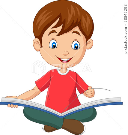Happy boy sitting with opened a book 58845298