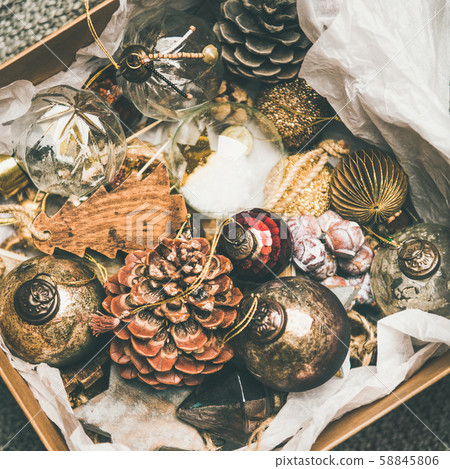 Christmas tree decoration toys and cones in box Christmas tree decoration toys and cones in box 58845806