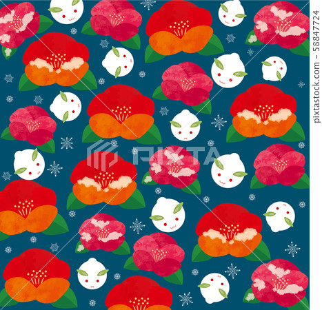 Snow Rabbit: Snow Rabbit, Rabbit, Cute Snow Rabbit Flower, Japanese Style Watercolor, Japanese Style Texture Pattern Background 58847724