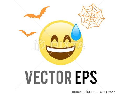 Halloween yellow shocked face flat icon with bat and spider net 58848627