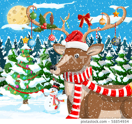 Christmas background with cute deer 58854934