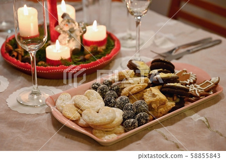 Beautifully set table for Christmas holidays. Beautifully set table for Christmas holidays. 58855843