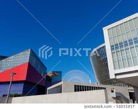 大阪港海遊館和大阪文化館天寶山 照片素材 圖片 圖庫