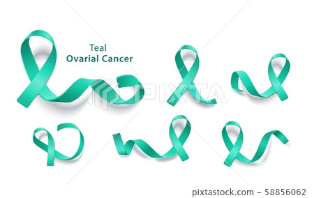 Set of teal ribbons for ovarian cancer charity awareness Set of teal ribbons for ovarian cancer charity awareness 58856062