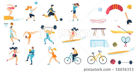 Sportive People Characters Set and Sport Equipment 58856353