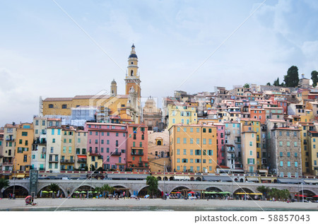Colorful houses in old part of Menton, French Colorful houses in old part of Menton, French 58857043