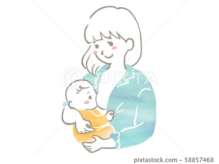 Illustration of a mother breast feeding a baby Illustration of a mother breast feeding a baby 58857468