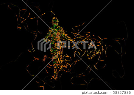 Abstract Flying female figure is wrapped up by branches of magic plant isolated on black background Abstract Flying female figure is wrapped up by branches of magic plant isolated on black background 58857886