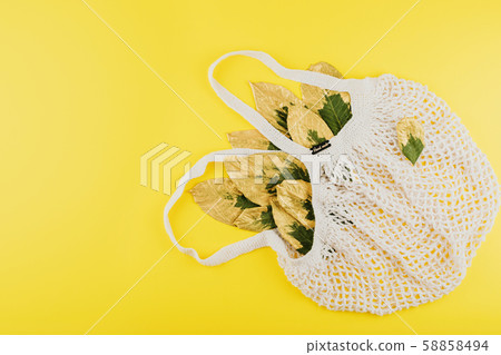 Reusable shopping net bag with green and golden 58858494