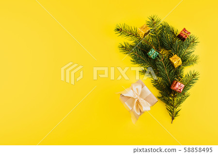 Christmas composition with Conifer Evergreen tree Christmas composition with Conifer Evergreen tree 58858495