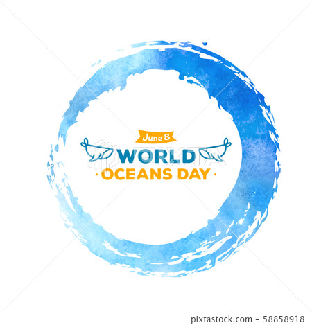 World Oceans Day. Water waves abstract watercolor 58858918