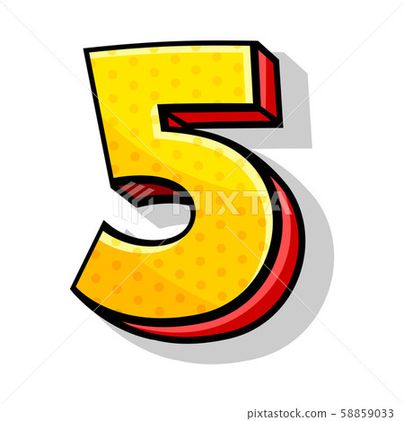 Isometric Bright Yellow And Red Number Five Comic Style Vector Illustration 58859033