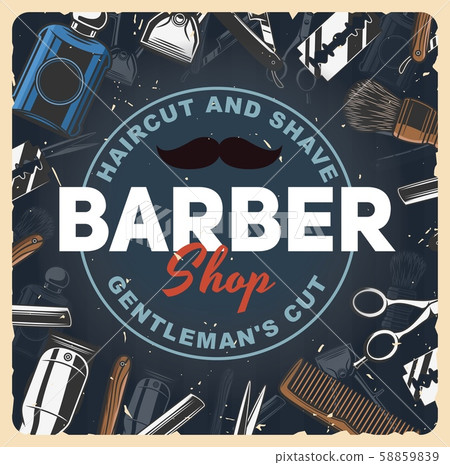 Barbershop razors, blade, shaver and scissors Barbershop razors, blade, shaver and scissors 58859839