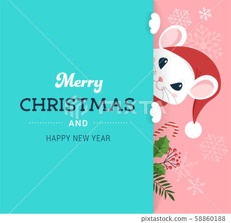 Santa Mouse, Chinese New Year and Merry Christmas concept design. Vector illustration in flat style Santa Mouse, Chinese New Year and Merry Christmas concept design. Vector illustration in flat style 58860188