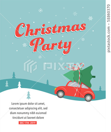 Christmas party card design with car delivering a Xmas tree 58860370