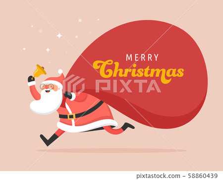 Santa Claus with a huge bag of gifts. Delivery christmas gifts concept. Merry Christmas banner and 58860439