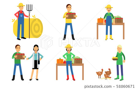 Farmers Characters In Different Actions In Agricultural Concept Vector Illustration Set Isolated On Farmers Characters In Different Actions In Agricultural Concept Vector Illustration Set Isolated On 58860671