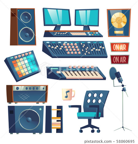 Studio sound recording equipment set isolated 58860695