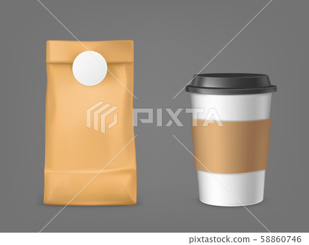 Coffee bag and disposable cup design elements set 58860746