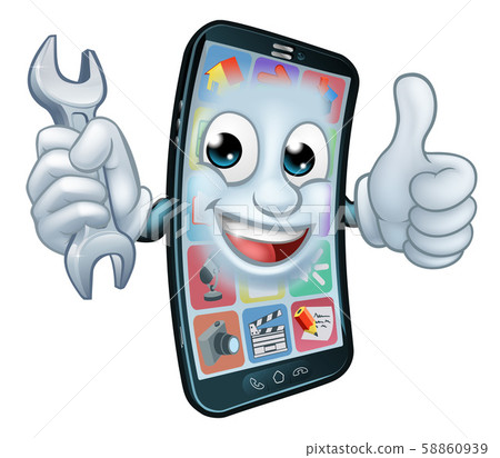Mobile Phone Repair Spanner Thumbs Up Cartoon 58860939