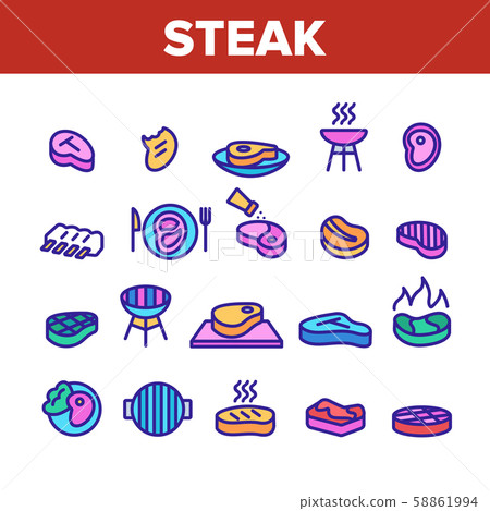 Meat Steak Collection Elements Icons Set Vector - Stock Illustration ...
