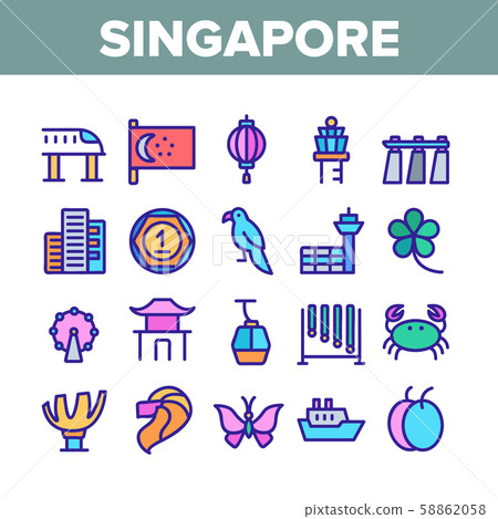 Singapore Collection Traditional Icons Set Vector Singapore Collection Traditional Icons Set Vector 58862058