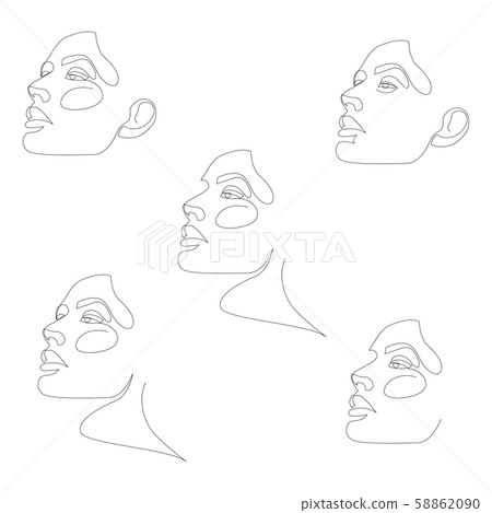 One line girl or woman portrait design set. Hairstyle, fashion concept, woman beauty minimalist 58862090