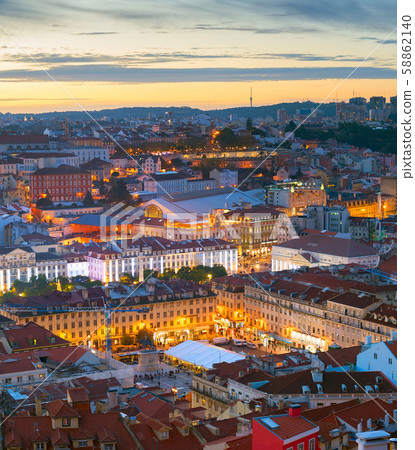 Night Lisbon downtown cityscape Portugal 58862140