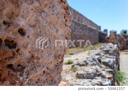 the brick walls of the fortress of Alanya . the brick walls of the fortress of Alanya . 58862357